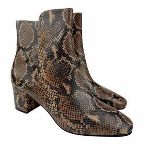 J.Mclaughlin Aida Snake-Embossed Leather Bootie Boots Brown Gold Zipper Size 10